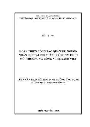Luận văn thạc sĩ hay hoàn thiện công tác quản trị nguồn nhân lực tại chi nhánh công ty tnhh môi trường và công nghệ xanh việt