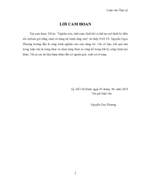 Luận văn thạc sĩ nghiên cứu tính toán thiết kế và chế tạo mô hình bộ điều tốc turbine gió bằng cách sử dụng hệ bánh răng nón