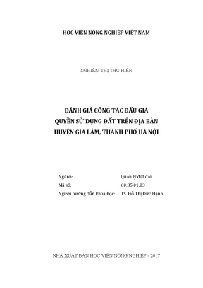 Luận văn thạc sĩ vnua đánh giá công tác đấu giá quyền sử dụng đất trên địa bàn huyện gia lâm thành phố hà nội