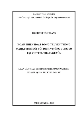 Luận văn thạc sĩ hay hoàn thiện hoạt động truyền thông marketing đối với dịch vụ ứng dụng số tại viettel thái nguyên