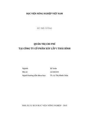 Luận văn thạc sĩ vnua quản trị chi phí tại công ty cổ phần xây lắp i thái bình