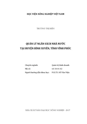 Luận văn thạc sĩ vnua quản lí ngân sách nhà nước tại huyện bình xuyên tỉnh vĩnh phúc