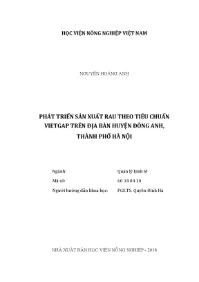 Luận văn thạc sĩ vnua phát triển sản xuất rau theo tiêu chuẩn vietgap trên địa bàn huyện đông anh thành phố hà nội