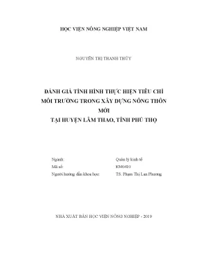 Luận văn thạc sĩ vnua đánh giá tình hình thực hiện tiêu chí môi trường trong xây dựng nông thôn mới tại huyện lâm thao tỉnh phú thọ