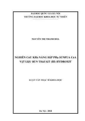 Luận văn thạc sĩ hus nghiên cứu khả năng hấp phụ sunfua của vật liệu bùn thải chứa sắt iii hydroxit