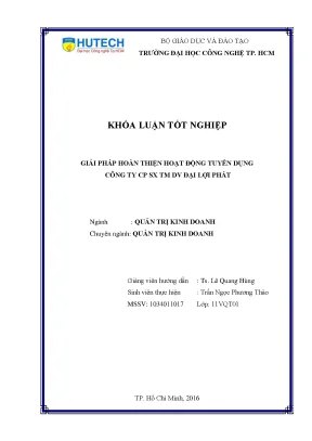 Luận văn thạc sĩ hay giải pháp hoàn thiện hoạt động tuyển dụng công ty cp sx tm dv đại lợi phát
