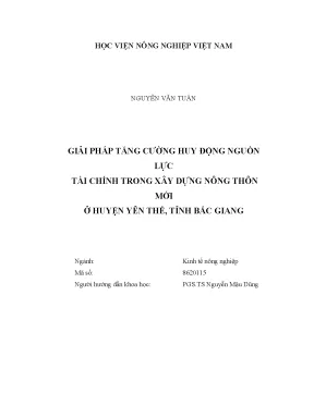 Luận văn thạc sĩ vnua giải pháp tăng cường huy động nguồn lực tài chính trong xây dựng nông thôn mới ở huyện yên thế tỉnh bắc giang