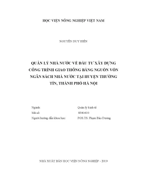 Luận văn thạc sĩ vnua quản lý nhà nước về đầu tư xây dựng công trình giao thông bằng nguồn vốn ngân sách nhà nước tại huyện thường tín thành phố hà nội
