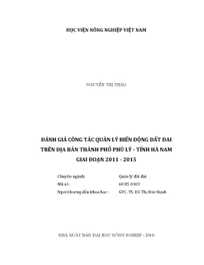 Luận văn thạc sĩ vnua đánh giá công tác quản lý biến động đất đai trên địa bàn thành phố phủ lý tỉnh hà nam giai đoạn 2011 2015