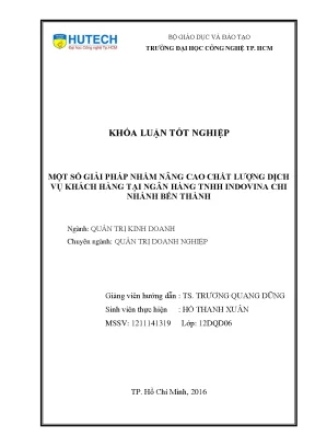 Luận văn thạc sĩ hay một số giải pháp nhằm nâng cao chất lượng dịch vụ khách hàng của ngân hàng indovina chi nhánh bến thành