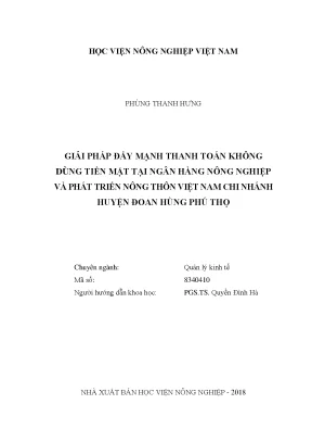 Luận văn thạc sĩ vnua giải pháp đẩy mạnh thanh toán không dùng tiền mặt tại ngân hàng nông nghiệp và phát triển nông thôn việt nam chi nhánh huyện đoan hùng phú thọ