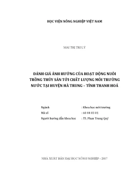 Luận văn thạc sĩ vnua đánh giá ảnh hưởng của hoạt động nuôi trồng thủy sản tới chất lượng môi trường nước tại huyện hà trung tỉnh thanh hóa