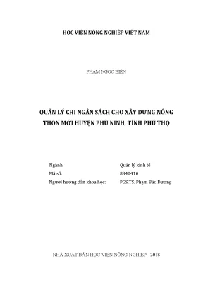 Luận văn thạc sĩ vnua quản lý chi ngân sách cho xây dựng nông thôn mới huyện phù ninh tỉnh phú thọ