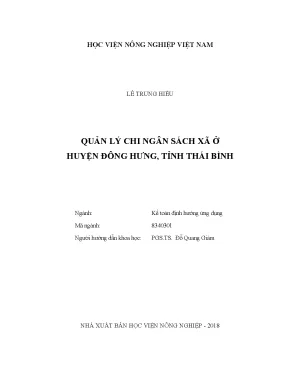 Luận văn thạc sĩ vnua quản lý chi ngân sách xã ở huyện đông hưng tỉnh thái bình
