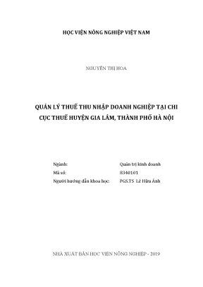 Luận văn thạc sĩ vnua quản lý thuế thu nhập doanh nghiệp tại chi cục thuế huyện gia lâm thành phố hà nội