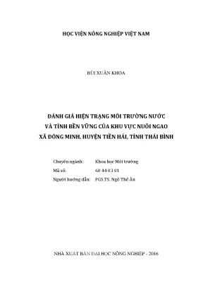 Luận văn thạc sĩ vnua đánh giá hiện trạng môi trường nước và tính bền vững của khu vực nuôi ngao xã đông minh huyện tiền hải tỉnh thái bình