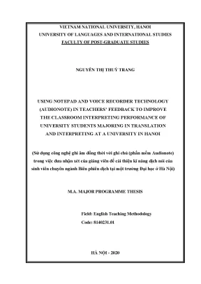 Luận văn thạc sĩ hus using notepad and voice recorder technology audionote in teachers feedback to improve the classroom interpreting performance of