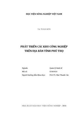 Luận văn thạc sĩ vnua phát triển các khu công nghiệp trên địa bàn tỉnh phú thọ