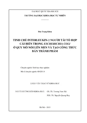 Luận văn thạc sĩ hus tinh chế interleukin 2 của người tái tổ hợp cải biến trong escherichia coli ở quy mô nồi lên men và tạo công thức bán thành phẩm