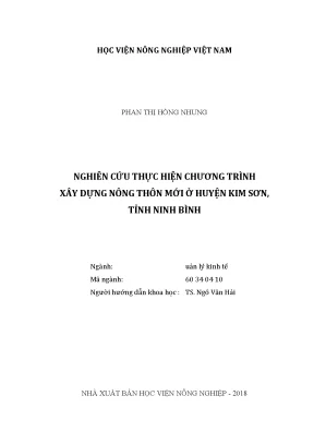 Luận văn thạc sĩ vnua nghiên cứu thực hiện chương trình xây dựng nông thôn mới ở huyện kim sơn tỉnh ninh bình