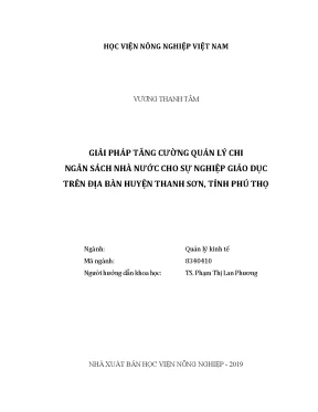 Luận văn thạc sĩ vnua giải pháp tăng cường quản lý chi ngân sách nhà nước cho sự nghiệp giáo dục trên địa bàn huyện thanh sơn tỉnh phú thọ
