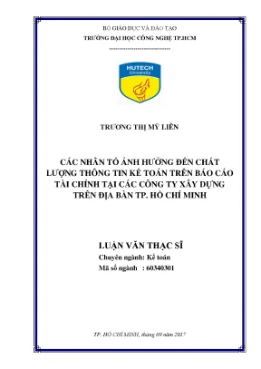Luận văn thạc sĩ hay các nhân tố ảnh hưởng đến chất lượng thông tin kế toán trên báo cáo tài chính tại các công ty xây dựng trên địa bàn tp hồ chí minh
