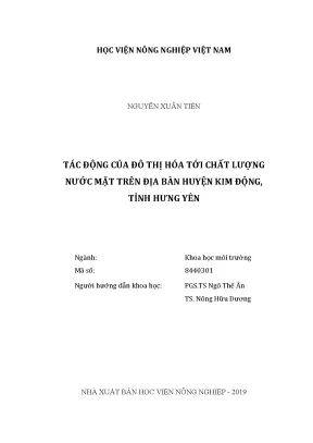 Luận văn thạc sĩ vnua tác động của đô thị hóa tới chất lượng nước mặt trên địa bàn huyện kim động tỉnh hưng yên
