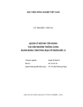 Luận văn thạc sĩ vnua quản lý rủi ro tín dụng tại chi nhánh thăng long nhân hàng thương mại cổ phần bắc á