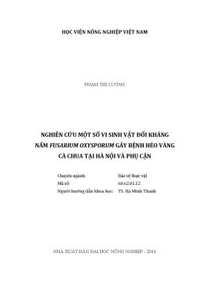 Luận văn thạc sĩ vnua nghiên cứu một số vi sinh vật đối kháng nấm fusarium oxysporum gây bệnh héo vàng cà chua tại hà nội và phụ cận