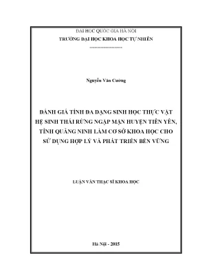 Luận văn thạc sĩ hus đánh giá tính đa dạng sinh học thực vật hệ sinh thái rừng ngập mặn huyện tiên yên tỉnh quảng ninh làm cơ sở khoa học cho sử dụng hợp lý và phát triển bền vững