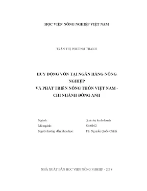 Luận văn thạc sĩ vnua huy động vốn tại ngân hàng nông nghiệp và phát triển nông thôn việt nam chi nhánh đông anh