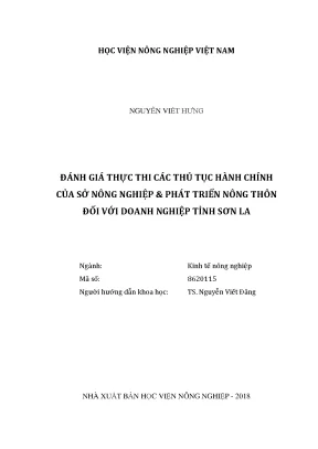 Luận văn thạc sĩ vnua đánh giá thực thi các thủ tục hành chính của sở nông nghiệp và phát triển nông thôn đối với doanh nghiệp tỉnh sơn la