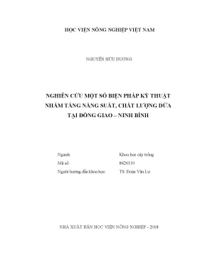 Luận văn thạc sĩ vnua nghiên cứu một số biện pháp kỹ thuật nhằm tăng năng suất chất lượng dứa tại đồng giao ninh bình