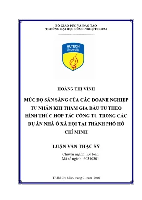 Luận văn thạc sĩ hay mức độ sẵn sàng của các doanh nghiệp tư nhân khi tham gia đầu tư theo hình thức hợp tác công tư trong các dự án nhà ở xã hội tại thành phố hồ chí minh