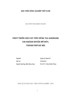 Luận văn thạc sĩ vnua phát triển cho vay tiêu dùng tại agribank chi nhánh huyện mỹ đức thành phố hà nội