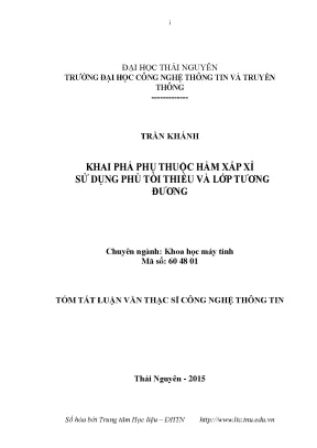 Luận văn thạc sĩ hay khai phá phụ thuộc hàm xấp xỉ sử dụng phủ tối thiểu và lớp tương đương