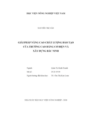 Luận văn thạc sĩ vnua giải pháp cao chất lượng đào tạo của trường cao đẳng cơ điện và xây dựng bắc ninh