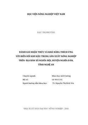 Luận văn thạc sĩ vnua đánh giá nhận thức và khả năng thích ứng với biến đổi khí hậu trong sản xuất nông nghiệp trên địa bàn xã nghĩa hội huyện nghĩa đàn tỉnh nghệ an