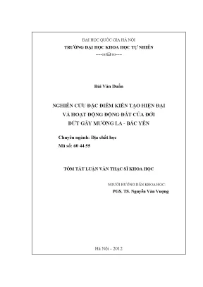 Luận văn thạc sĩ hus nghiên cứu đặc trưng kiến tạo hiện đại và hoạt động động đất của đới đứt gãy mường la bắc yên