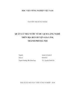 Luận văn thạc sĩ vnua quản lý nhà nước về du lịch làng nghề trên địa bàn huyện gia lâm thành phố hà nội