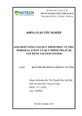Luận văn thạc sĩ hay giải pháp nâng cao quy trình phục vụ tiệc personal event và quy trình chuẩn bị vật dụng tại gem center