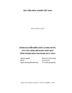 Luận văn thạc sĩ vnua đánh giá diễn biến chất lượng nước lưu vực sông mã đoạn chảy qua tỉnh thanh hóa giai đoạn 2011 2014