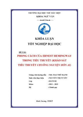 Khoá luận tốt nghiệp phong cách của ernest hemingway trong tiểu thuyết khảo sát tiểu thuyết chuông nguyện hồn ai