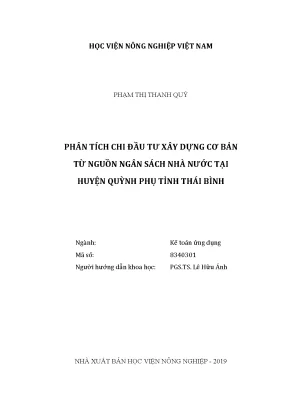 Luận văn thạc sĩ vnua phân tích chi đầu tư xây dựng cơ bản từ nguồn ngân sách nhà nước tại huyện quỳnh phu tỉnh thái bình