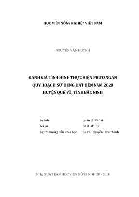 Luận văn thạc sĩ vnua đánh giá tình hình thực hiện phương án quy hoạch sử dụng đất đến năm 2020 huyện quế võ tỉnh bắc ninh