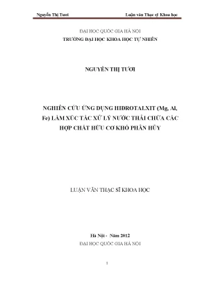 Luận văn thạc sĩ hus nghiên cứu ứng dụng hiđrotalxit mg al fe làm xúc tác xử lý nước thải chứa các hợp chất hữu cơ khó phân hủy