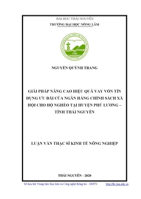 Luận văn thạc sĩ hay giải pháp nâng cao hiệu quả vay vốn tín dụng ưu đãi của ngân hàng chính sách xã hội cho hộ nghèo tại huyện phú lương tỉnh thái nguyên