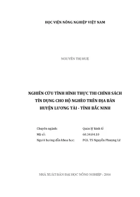 Luận văn thạc sĩ vnua nghiên cứu tình hình thực thi chính sách tín dụng cho hộ nghèo trên địa bàn huyện lương tài tỉnh bắc ninh