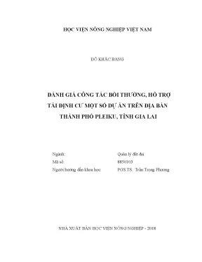 Luận văn thạc sĩ vnua đánh giá công tác bồi thường hỗ trợ tái định cư một số dự án trên địa bàn thành phố pleiku tỉnh gia lai