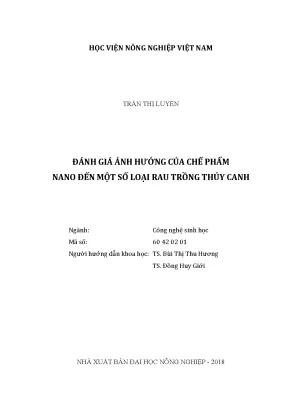 Luận văn thạc sĩ vnua đánh giá ảnh hưởng của chế phẩm nano đến một số loại rau trồng thủy canh